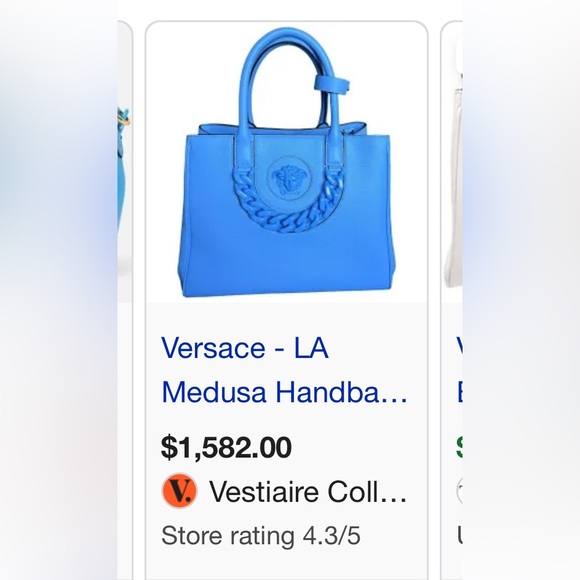 Versace La Medusa Large Chain Tote Bag Blue Women's Handbag crossbody purse - Picture 9 of 14